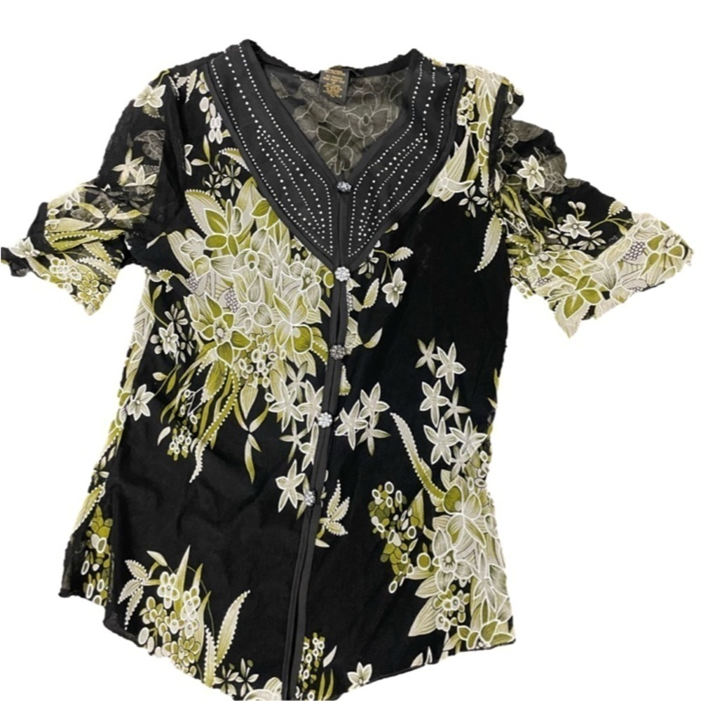 Design works sheer floral women’s blouse size mp